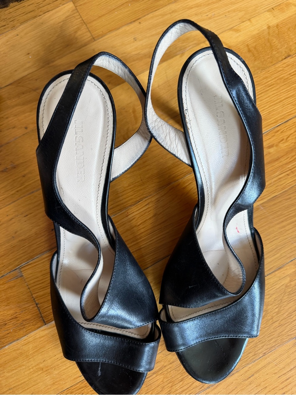 Jil Sander Black Leather asymmetric Slingback Heels